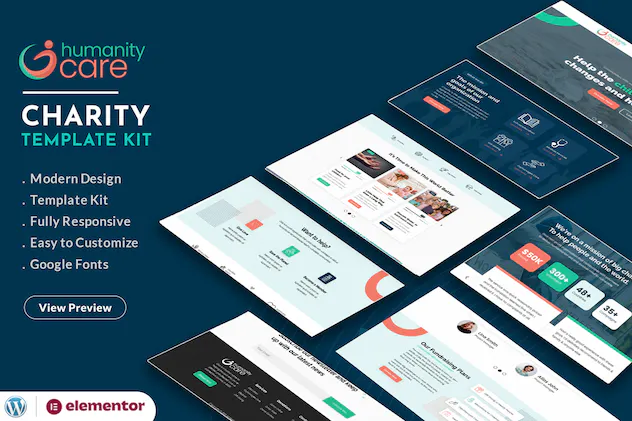 Humanity Care - Nonprofit Charity - Donation Elementor Template
